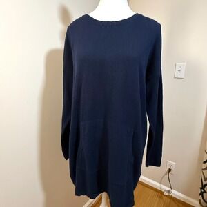Eileen Fisher Navy Longline Organic Cotton Blend Sweater